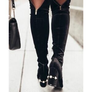 Ivanka Trump Velvet Tamir Tall Black Boots Zip size 6 NWOB